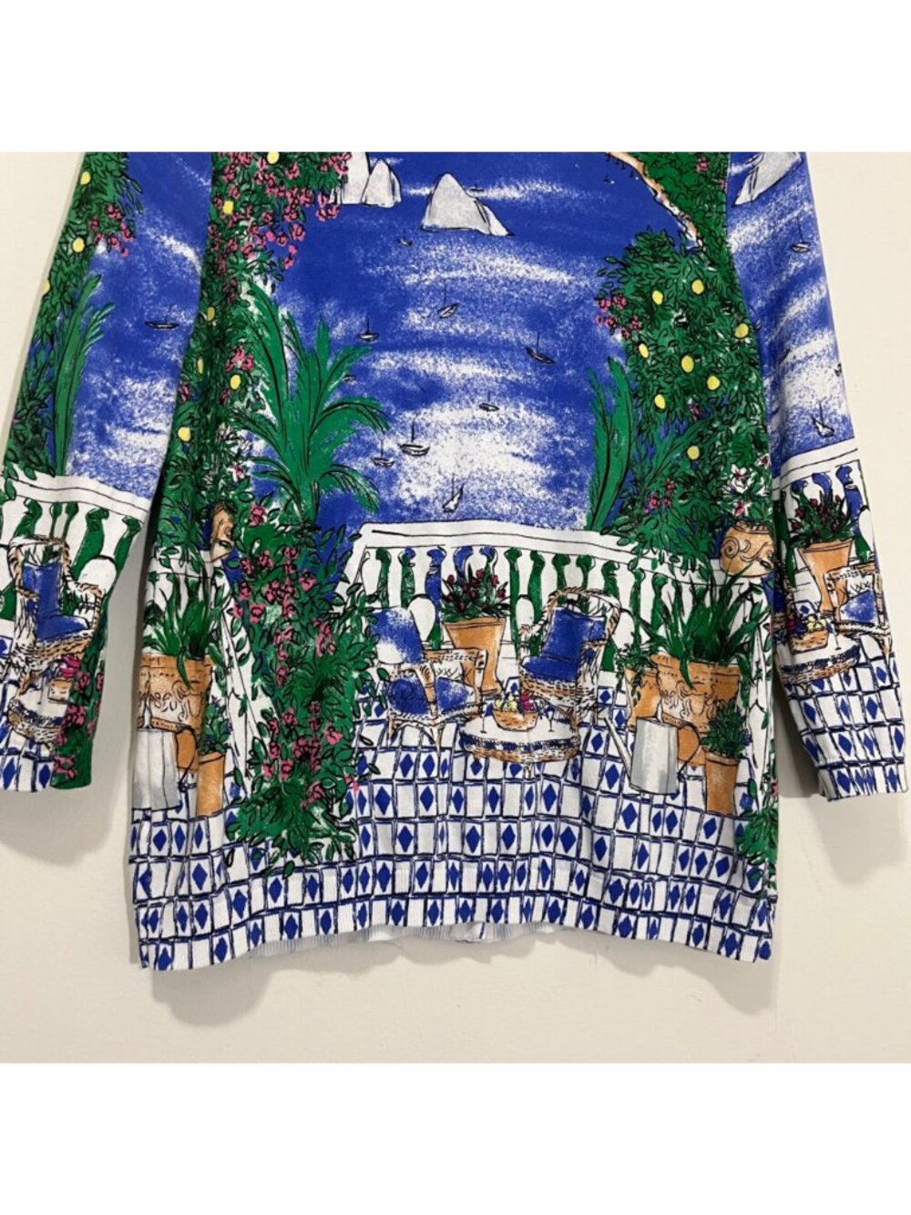 Talbots Charming Cardigan Sweater Capri Scene Lp Button Classic Coastal Novelty - Picture 12 of 16